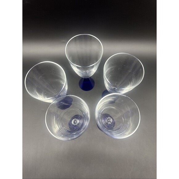 VTG Sasaki Glass Eon Cobalt Blue Base Water Wine 7.5”Goblet 8 Oz Set Of 5 - Picture 2 of 5